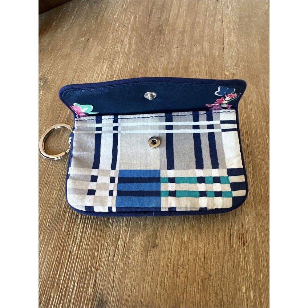 Retired Santiago Woven Vera Bradley Snap Front ID Case Keyring Wallet Blue - Picture 4 of 6